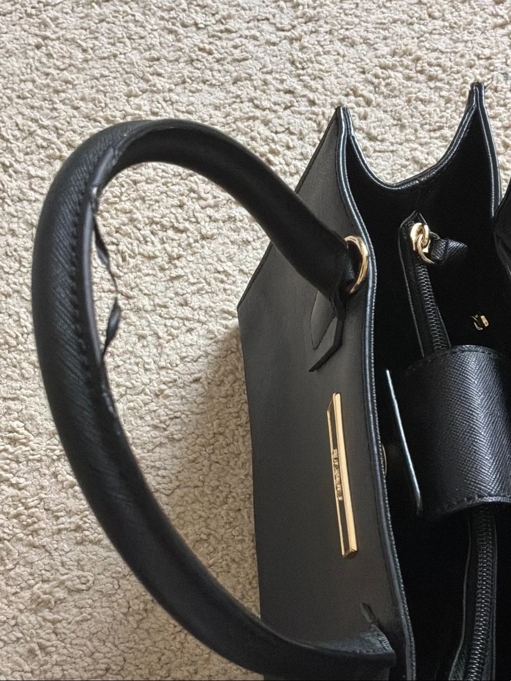 DKNY Black Saffiano Leather Satchel with Gold Hardware